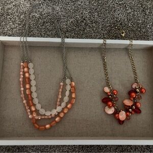 Elegant Orange and Red Beaded Necklace Set